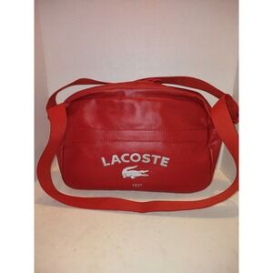 Lacoste Red PVC Coated Cotton Crossbody Messenger Bag Logo 1927 Heritage